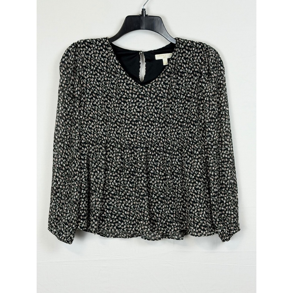 Chelsea & Violet (Girls) Blouse Size L 14 Black Floral Peplum V-Neck WTP719881-D